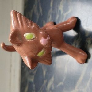 Vintage Bobblehead Ceramic Brown Cat Kitten 2 Pieces